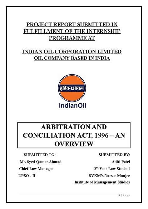 Arbitration Overview Report - Internship at IOCL - Studocu