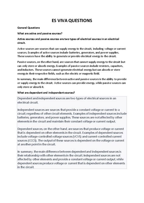 ES VIVA Questions & Answers: Key Concepts in Electrical Engineering ...