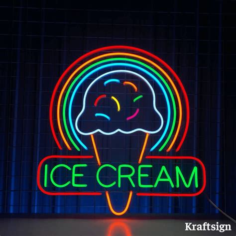 Craftnamesign Ice Cream Neon Sign, Ice Cream Shop LED Sign, Shop Decor ...