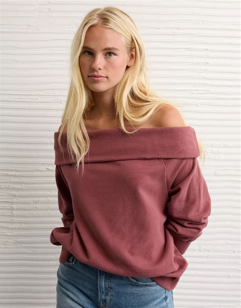 AE Foldover Off-The-Shoulder Sweatshirt | American Eagle