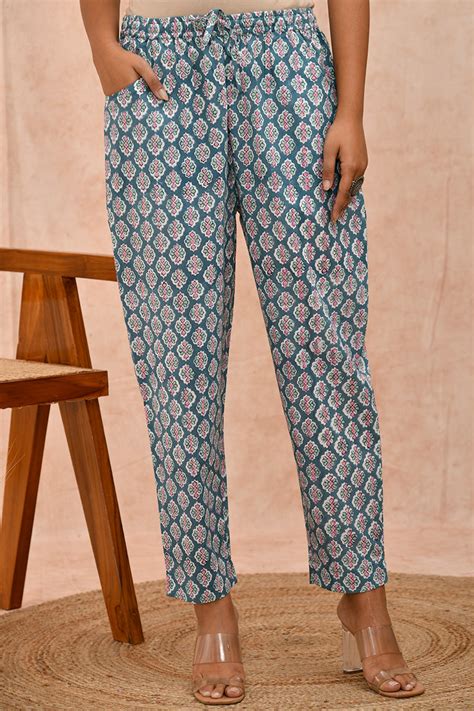 Emerald Green and White Cotton Pencil Pants