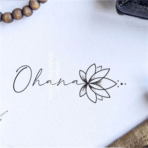Ohana Tattoo with Cursive Writing and Flower