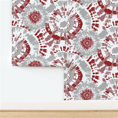 Crimson and Grey Team Color Tie Dye Wallpaper | Spoonflower