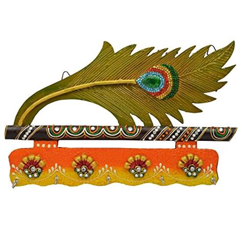 White Box Wooden Paper Mache Peacock Feather Mor Pankhi Key Holder with ...