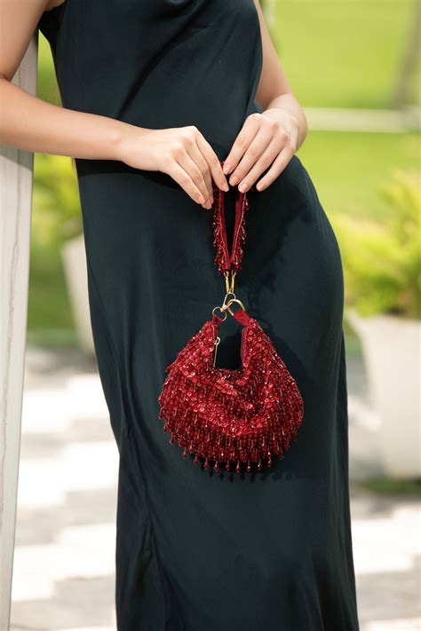 Rosa Red Embroidered Potli Bag with Tassels – modarta
