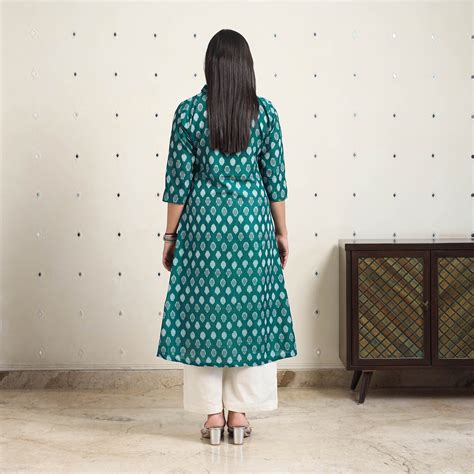 Green Handloom Cotton A-Line Pochampally Ikat Kurta – iTokri आई.टोकरी