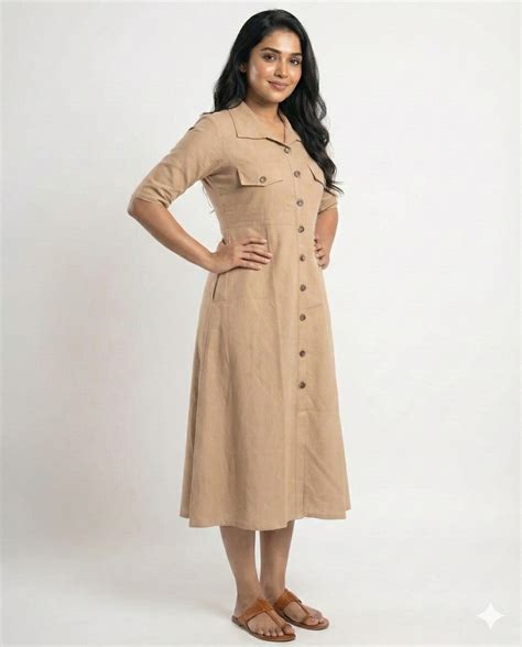 Beige Cotton Classic Shirt Midi Dress – Palla Jaipur