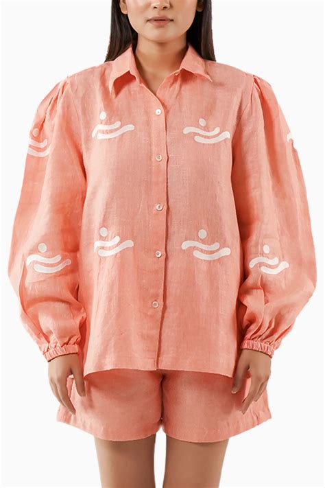 Peach Wave Embroidered Shirt