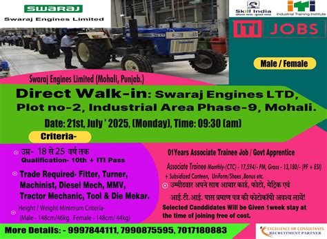 ITI Campus Placement at Swaraj Engines Ltd, Mohali, Punjab– Direct Walk ...