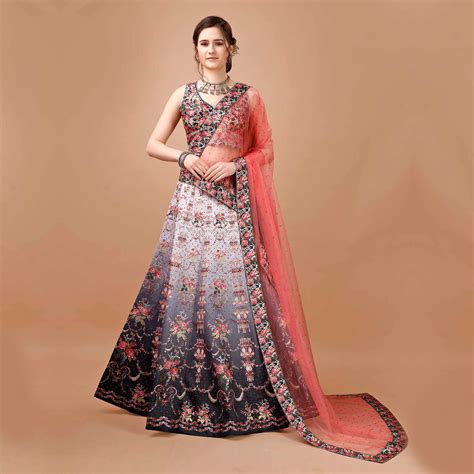 Moon Grey and Peach Lehenga Set – Suvidha Fashion