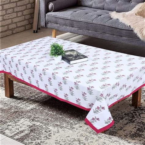 Buy Texstylers Pink White Booti Cotton 4 Seater Rectangular 40x60 ...