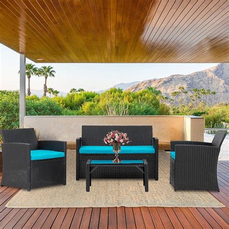 Buy Patio Sofa Furniture Sets 4 Piece, PE Wicker Rattan Chair ...