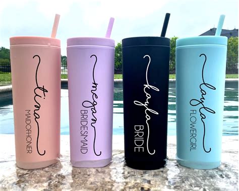 Personalized Skinny Tumbler for Bridesmaid Tumbler With Straw, Bride ...