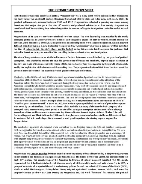 Progressive - THE PROGRESSIVE MOVEMENT In the history of American ...