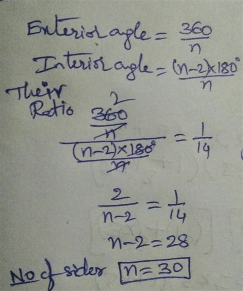 18. The ratio of exterior angle to interior angleof a regular polygon ...