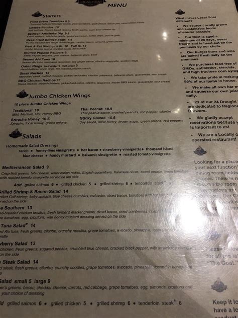 Menu at Local Goat - New American Restaurant Pigeon Forge, Pigeon Forge