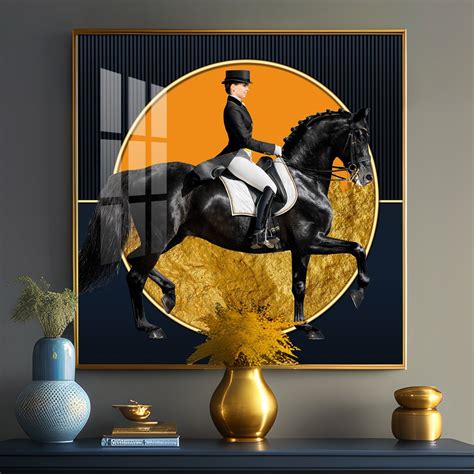 Man Riding on Black Horse Premium Acrylic Square Wall Art - The Next Decor