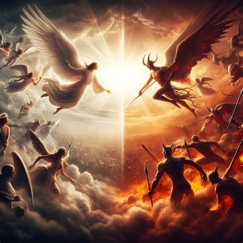 Premium Photo | AI of an epic battle between good and evil as angels ...