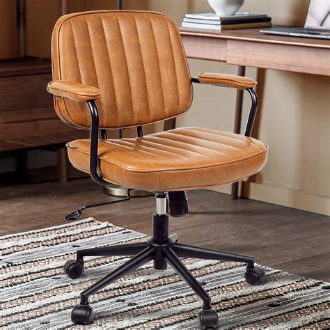 Buy Artswish Leather Office Chair Mid Century Modern Desk Chair Brown ...