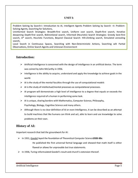 (R17A1204) Artificial Intelligence - UNIT I: Introduction: Artificial ...