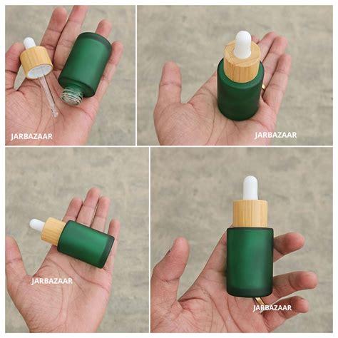 30 ML Green Frosted Bottle (With Bamboo Dropper) – JarBazaar