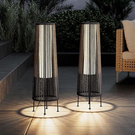 Grand patio Outdoor Floor Solar Light 2-Pack, Wicker Solar Patio Lamp ...