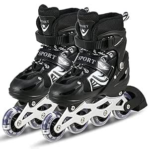 MOLKKI Adjustable Inline Skating Shoes for Boys and Girls with PU LED ...