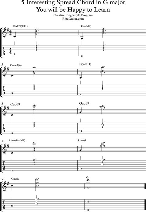 Interesting Chords in G major full tab - FINGERSTYLE GUITAR LESSONS