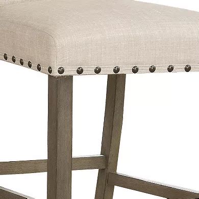 Lok 30 Inch Wood Barstool, Set Of 2, Nailhead Trim, Padded Seating, Beige
