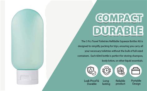 INOVERA (LABEL) 3 Pcs Travel Toiletries Refillable Shampoo Body Lotion ...