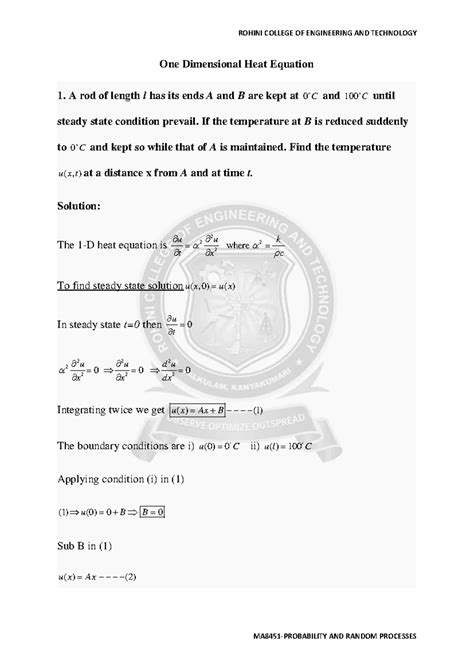 Rohini 99677630456 - Good - One Dimensional Heat Equation 1. A rod of ...