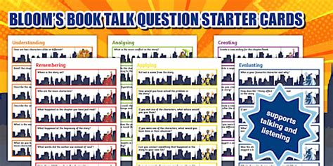 Bloom's Fiction Book Talk Question Starter Cards