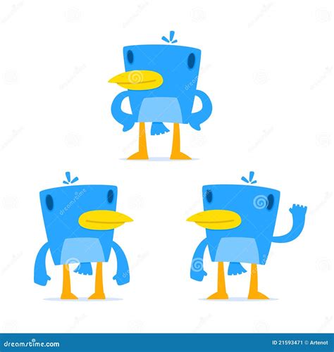 Set of Funny Cartoon Blue Bird Stock Vector - Illustration of laughing ...