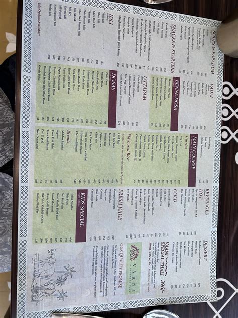 Menu at Vaani – A Southern Tale South Indian Restaurant in Ahmedabad ...