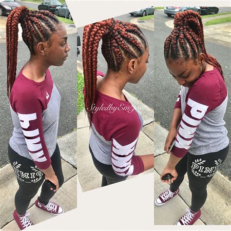 Feed in ponytail braids, red braids, goddess braids, braid ponytail ...
