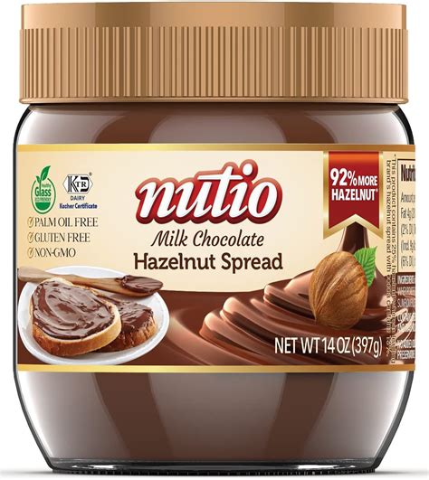 Amazon.com : Nutio Milk Chocolate Hazelnut Spread - 92% More Hazelnut ...