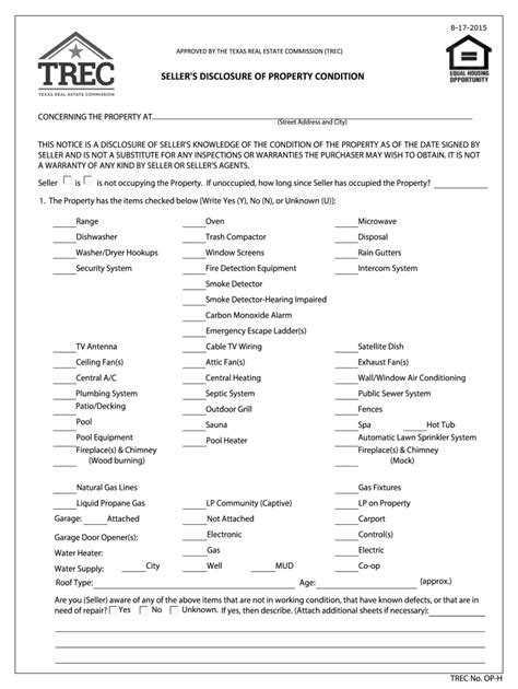 2015 Form TX TREC OP-H Fill Online, Printable, Fillable, Blank - pdfFiller