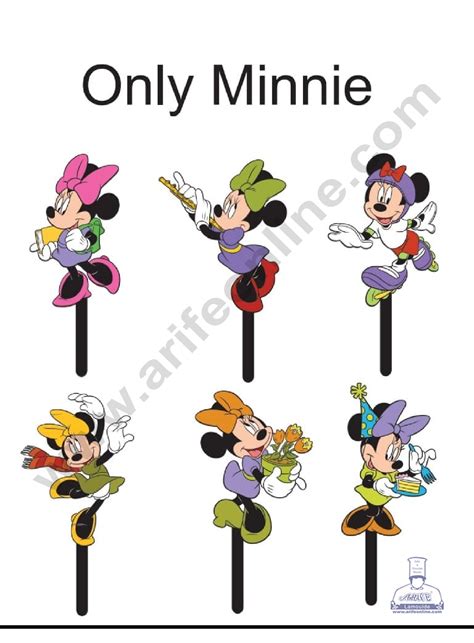 Cake Decor 4 Inches Digital Printed Cake Toppers - 6 Pc Only Minnie Mo ...