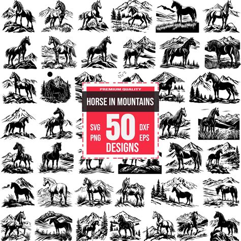 Horse in Mountain Svg Bundle, Mountain Scene Svg, Horse Clipart, Wild ...