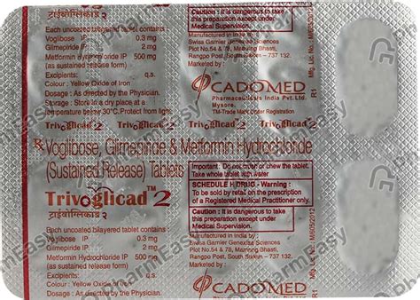 Trivoglicad 2mg Strip Of 10 Tablets: Uses, Side Effects, Price & Dosage ...