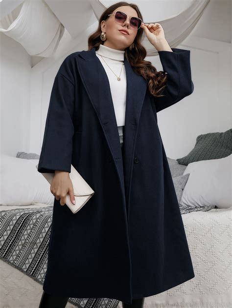 Plus Lapel Neck Drop Shoulder Belted Overcoat | Wool overcoat ...