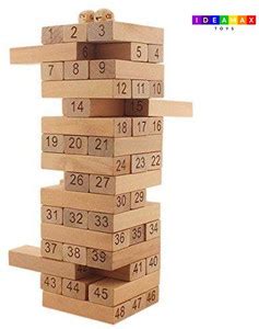 IDEAMAX Jenga Tumbling Tower Numbered Wooden Blocks, 48 Pieces Block ...