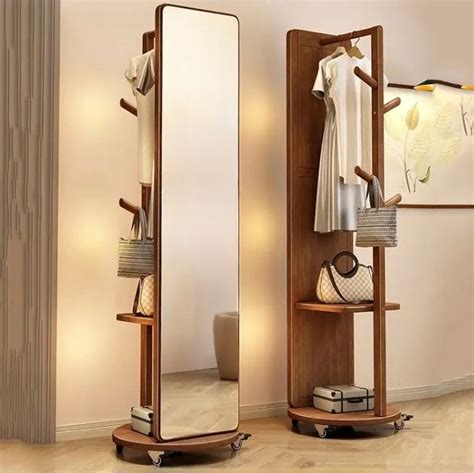 This Teakwood Rotating Full-Length Floor Mirror with Storage and Woode ...