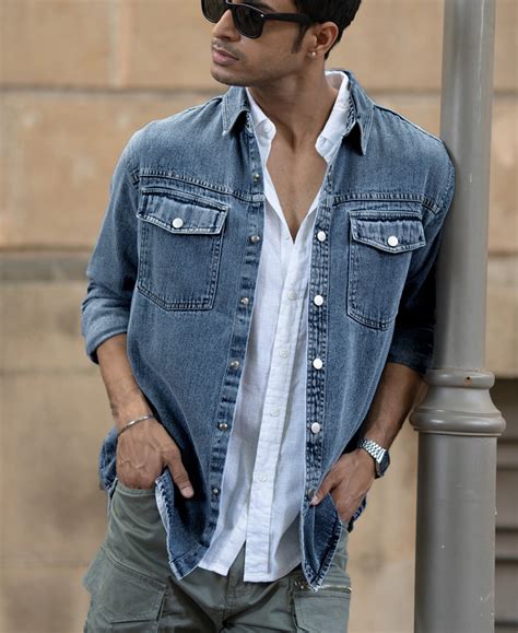 Mid Blue Washed Denim Regular Fit Overshirt – Powerlook