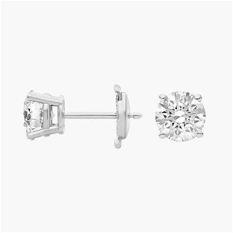 Four Prong Round Brilliant Lab Grown Diamond Stud Earrings in 14k White ...