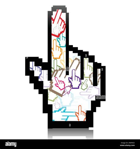 illustration of hand cursor made of many colorful hand cursors Stock ...