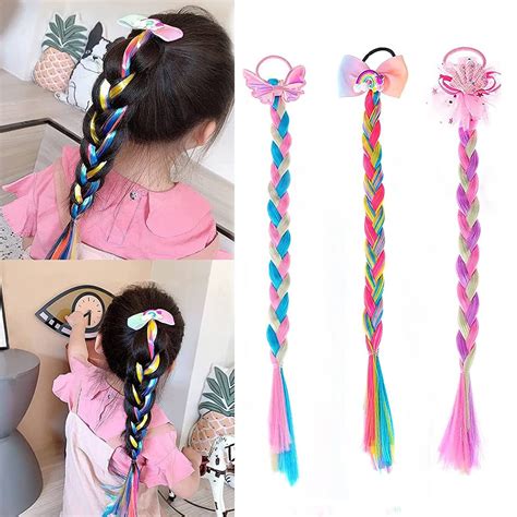 SANNIDHI® 3pcs Girls Braids Ponytails Hair Extensions,Rubber Band ...