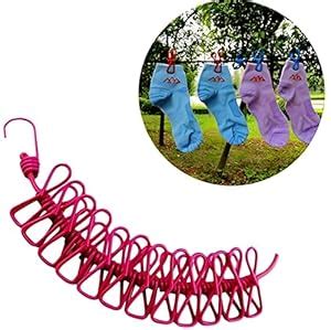 T4G Clotheslines Rope with 12 Clips 2 Hooks Long 180 Cm Pull to 360 CM ...