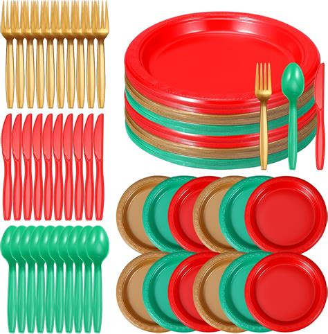 Amazon.com: Sliner 240 Pcs Christmas Plastic Plates Disposable ...