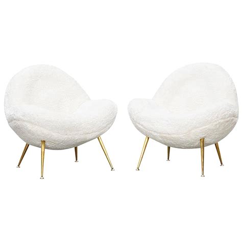 Fritz Neth Egg Chairs Reupholstered In Teddy Bear Wool Material at 1stDibs